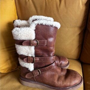UGG Brown Leather Boots with Cream Shearling